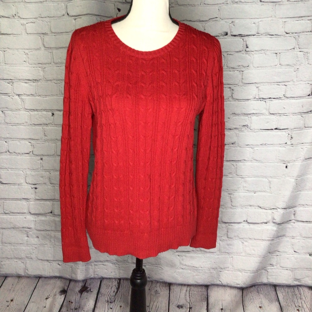 St John’s Bay Red Crewneck Cable Knit Cotton Blend Sweater Medium
